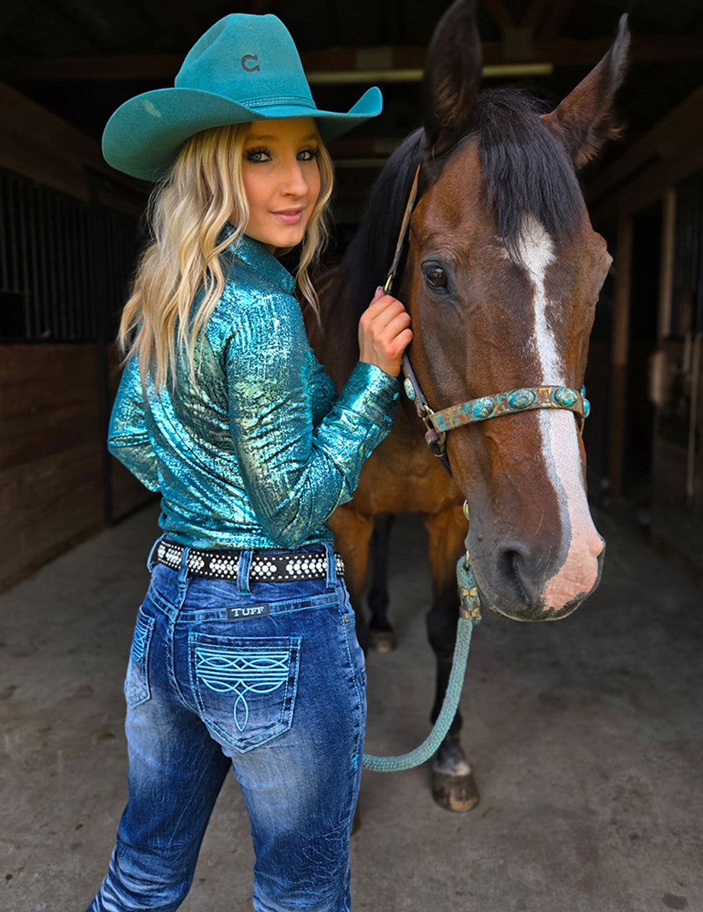 Cowgirl Tuff Turquoise Bootstitch Jeans