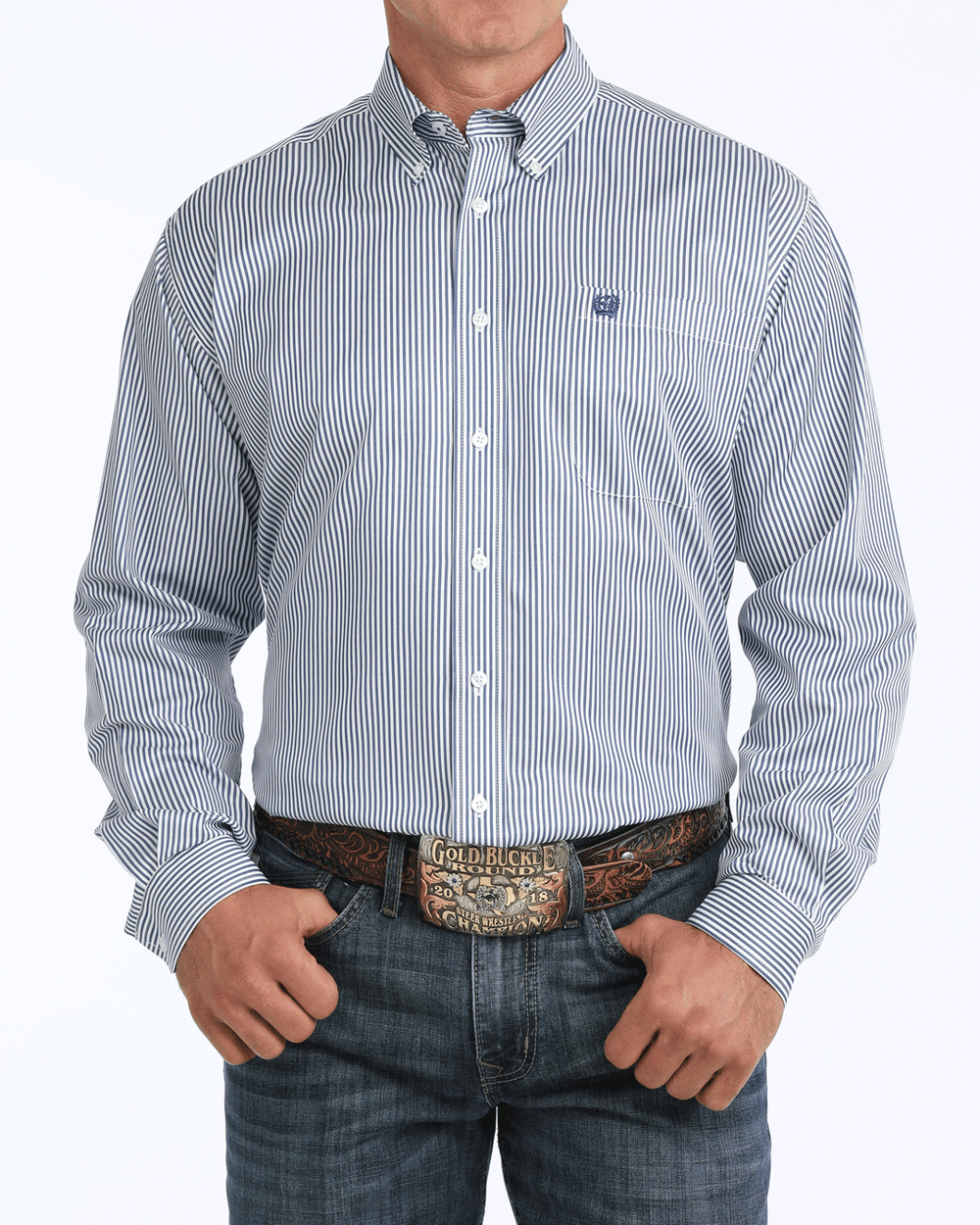 Cinch Mens Navy Striped Shirt