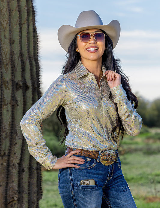 Cowgirl Tuff Gold Sequin Pullover Shirt