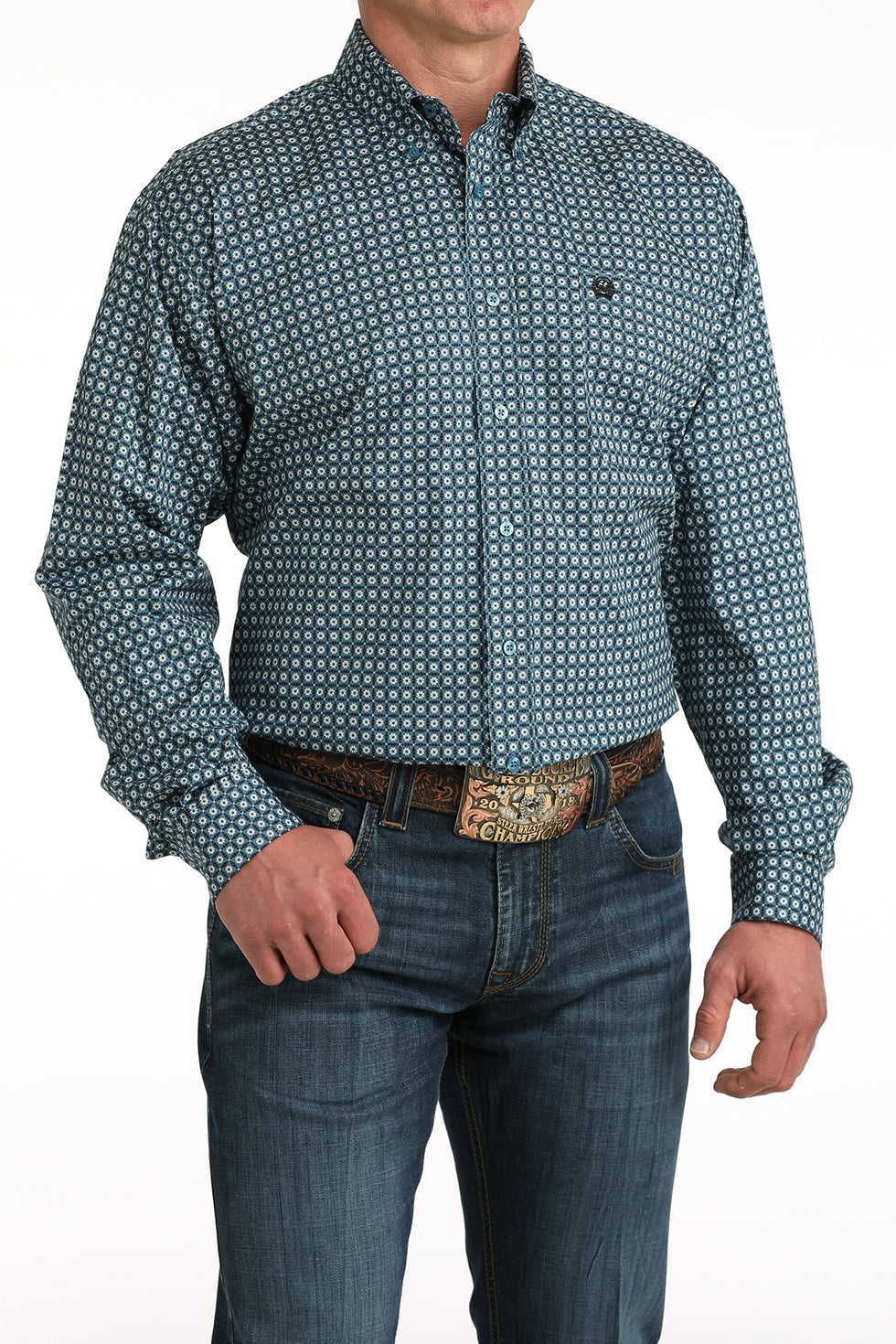 Cinch Blue Geometric Print Shirt