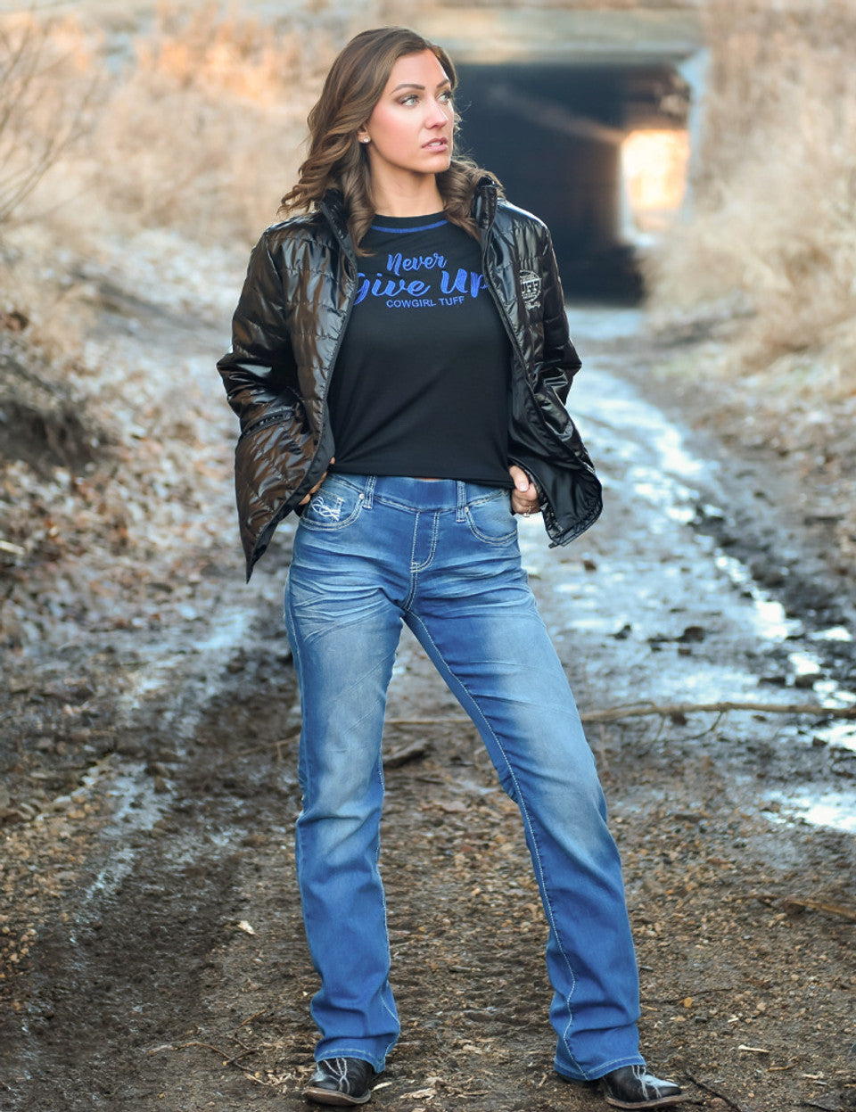 Cowgirl Tuff Pull On Shattered Jeans