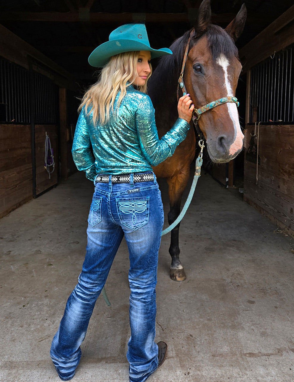 Cowgirl Tuff Turquoise Bootstitch Jeans