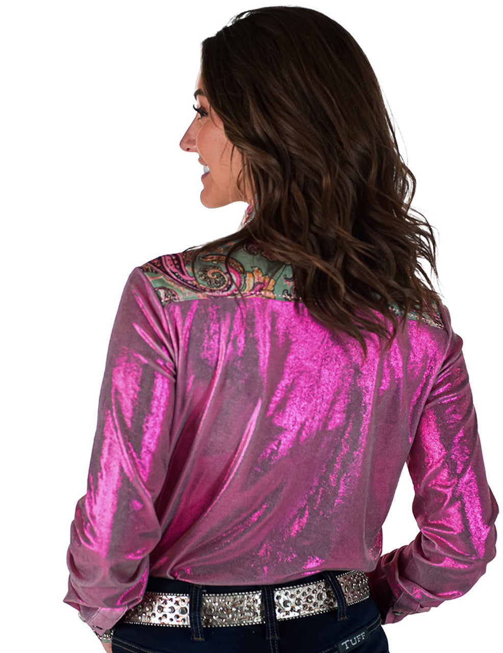 Cowgirl Tuff Pink Shimmer & Paisley Pullover Shirt
