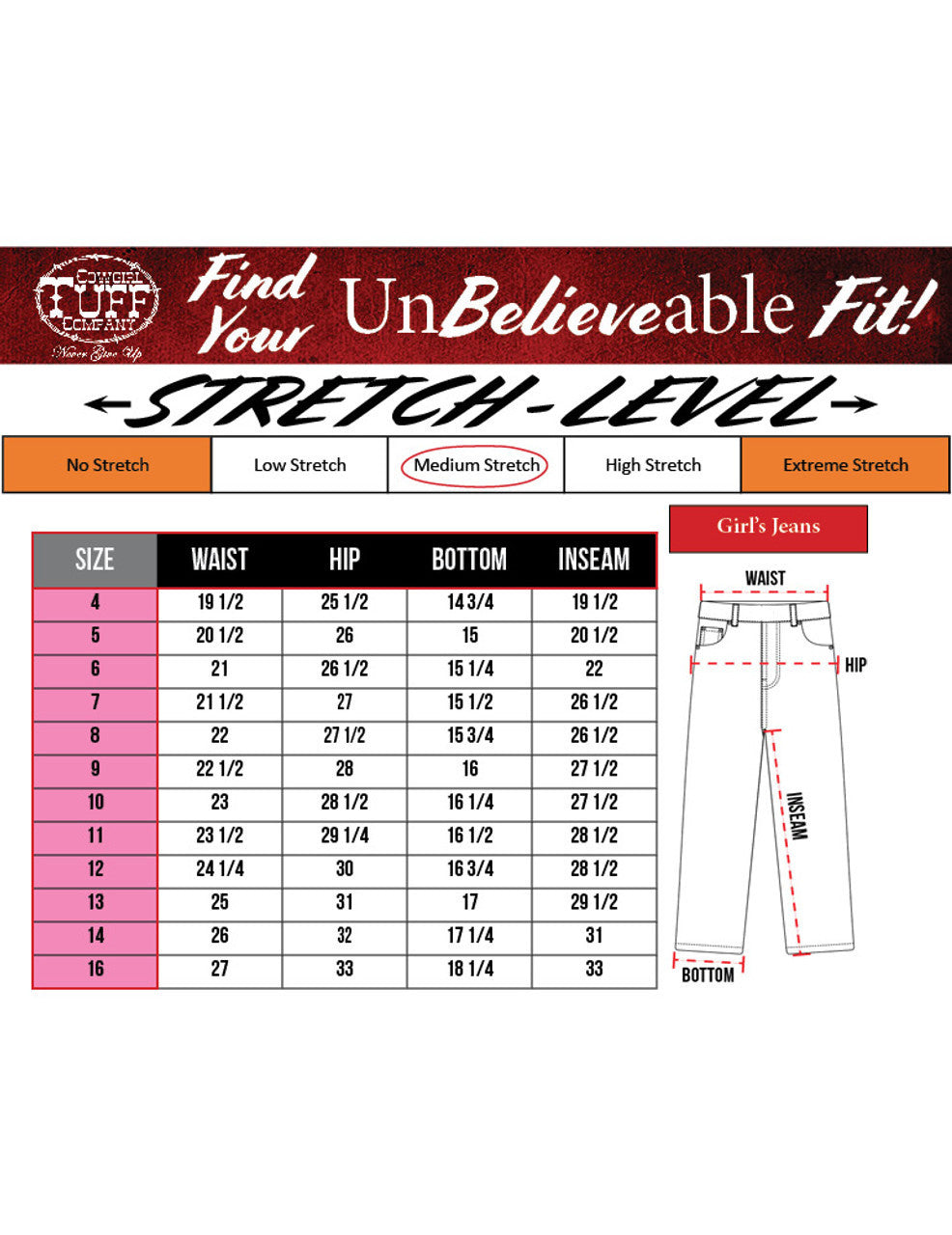 Cowgirl Tuff Girls Pull On Hurricane Bootcut Jeans