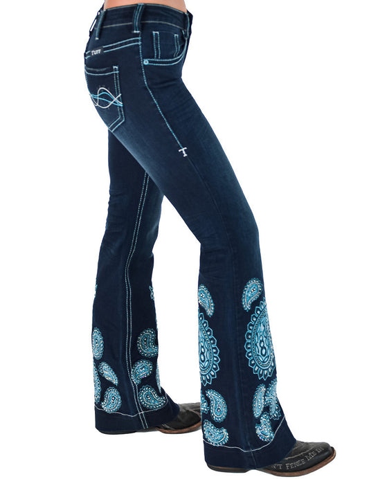 Cowgirl Tuff Turquoise Paisley Bling Jeans