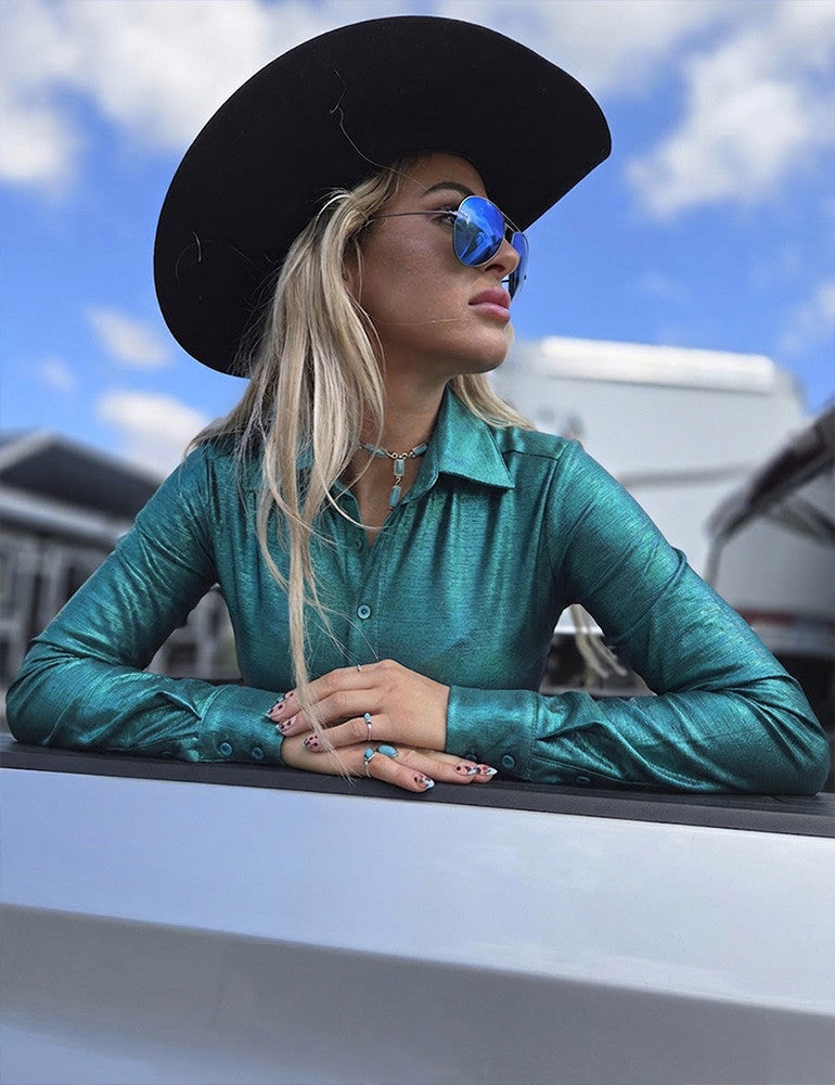 Cowgirl Tuff Emerald Mist Holographic Pullover Shirt