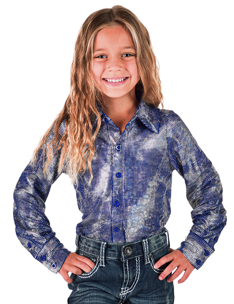 Cowgirl Tuff Girls Royal Blue Shimmer Pullover Shirt