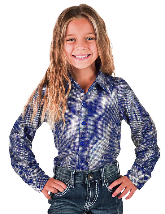 Cowgirl Tuff Girls Royal Blue Shimmer Pullover Shirt