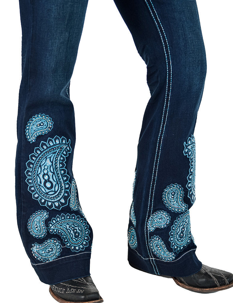 Cowgirl Tuff Turquoise Paisley Bling Jeans