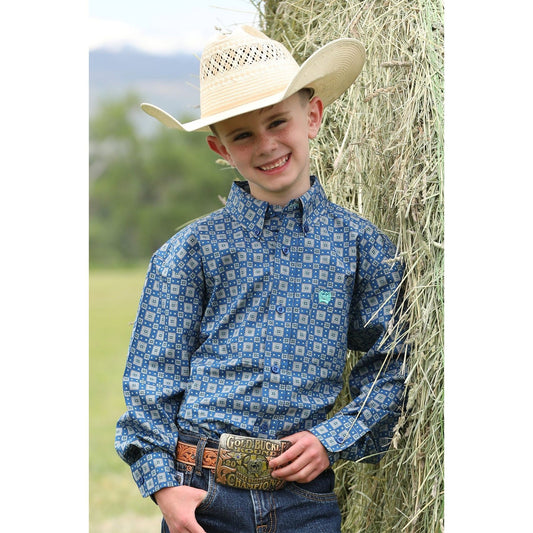 Cinch Boys Blue Print Shirt