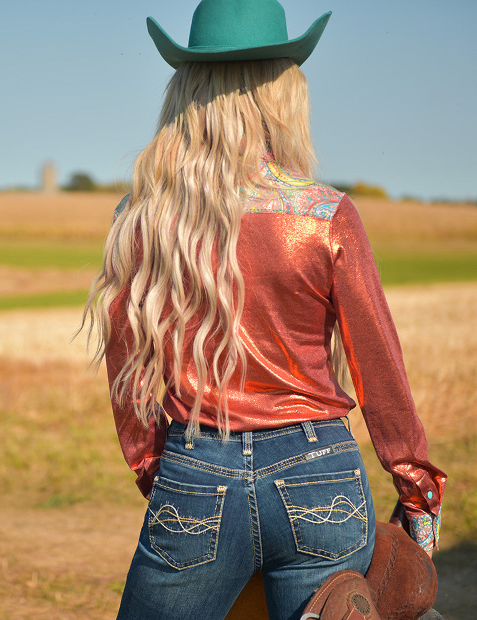 Cowgirl Tuff Orange Shimmer & Paisley Pullover Shirt