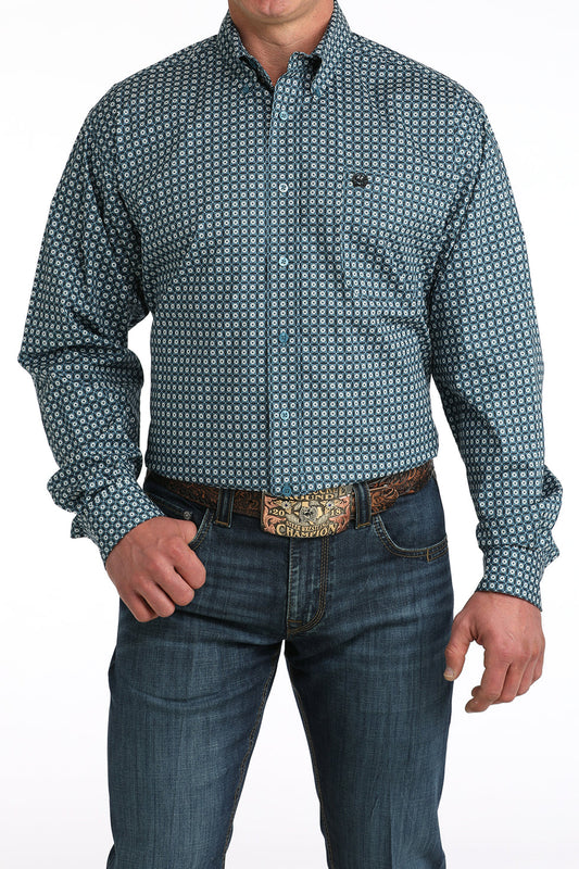 Cinch Blue Geometric Print Shirt