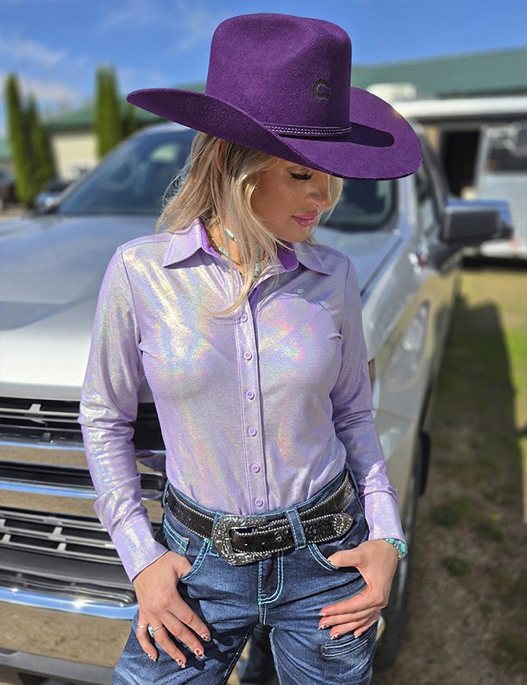Cowgirl Tuff Lavender Mist Holographic Pullover Shirt