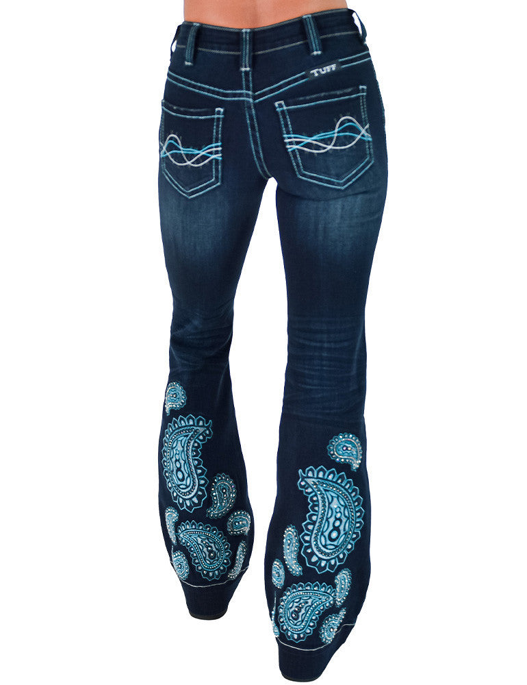 Cowgirl Tuff Turquoise Paisley Bling Jeans