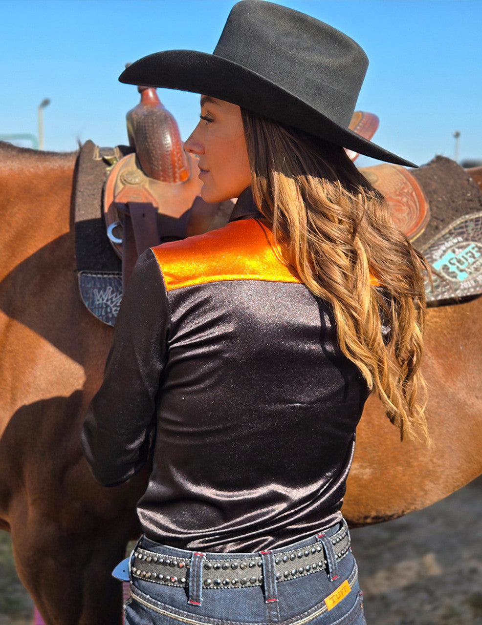 Cowgirl Tuff Orange and Black Pullover Shirt