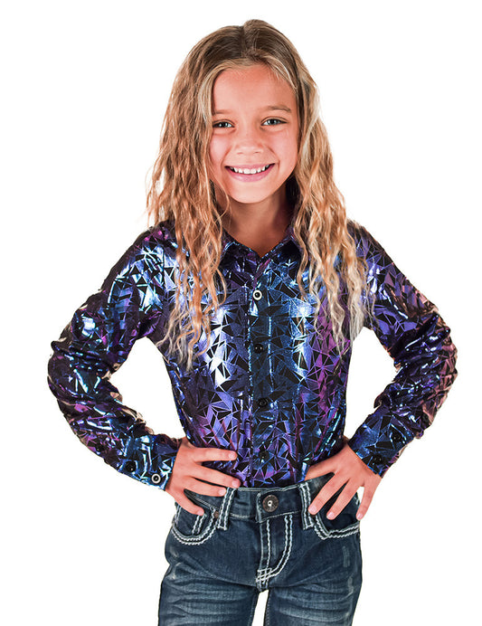 Cowgirl Tuff Girls Purple/Teal Iridescent Pullover Shirt