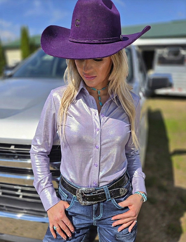Cowgirl Tuff Lavender Mist Holographic Pullover Shirt