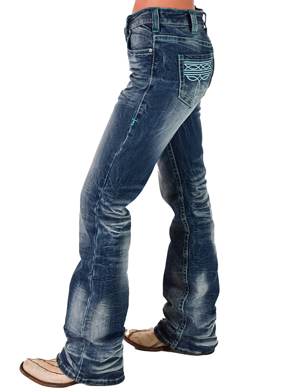 Cowgirl Tuff Turquoise Bootstitch Jeans