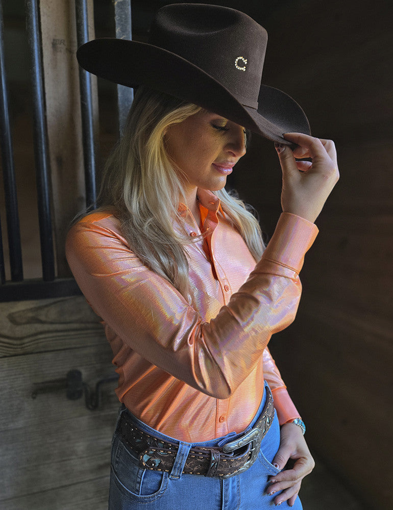 Cowgirl Tuff Peach Mist Holographic Pullover Shirt