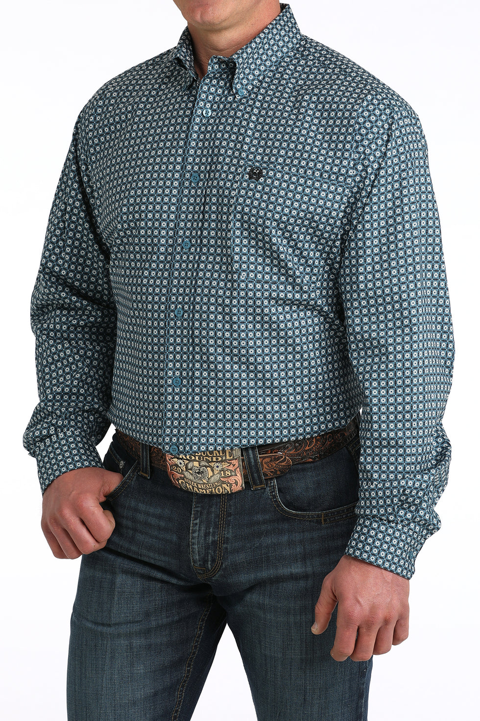 Cinch Blue Geometric Print Shirt