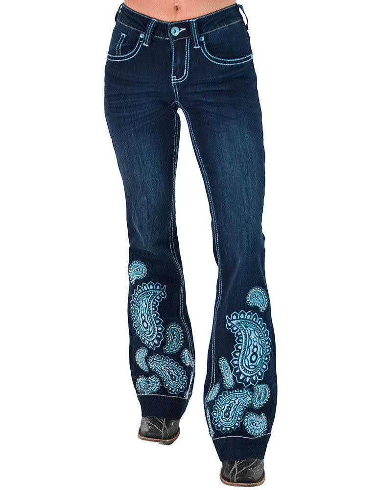 Cowgirl Tuff Turquoise Paisley Bling Jeans
